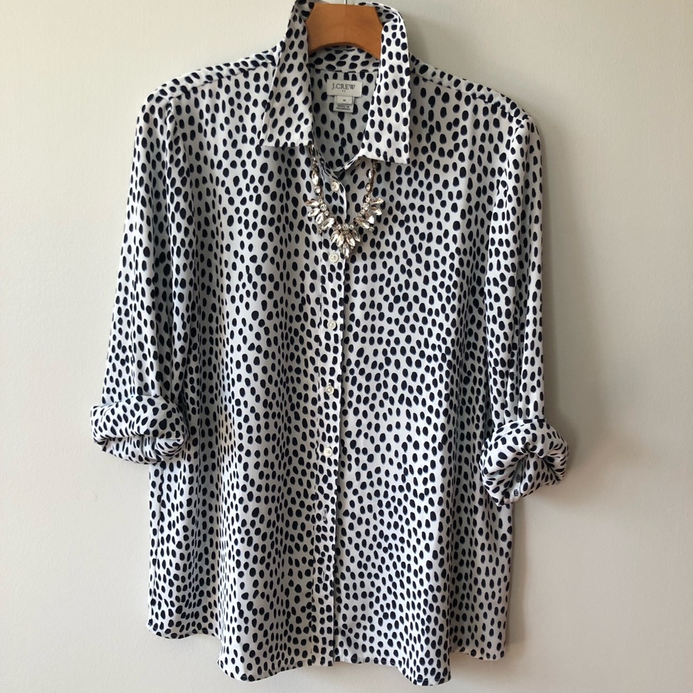 J. Crew Factory Black and White Dotted Blouse